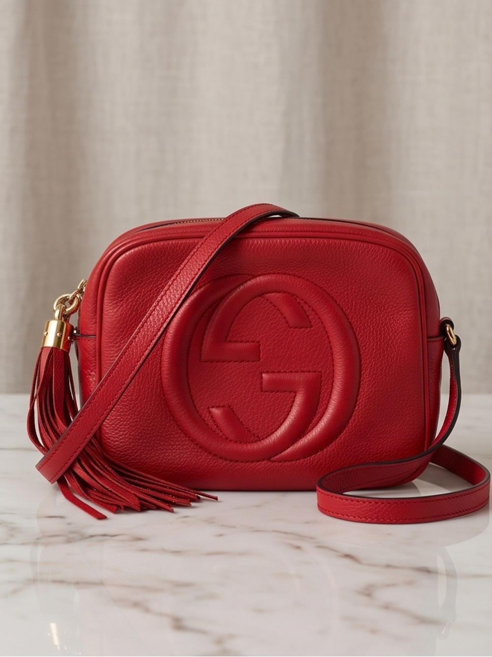 Gucci Red Pebbled Leather Crossbody with Tassel